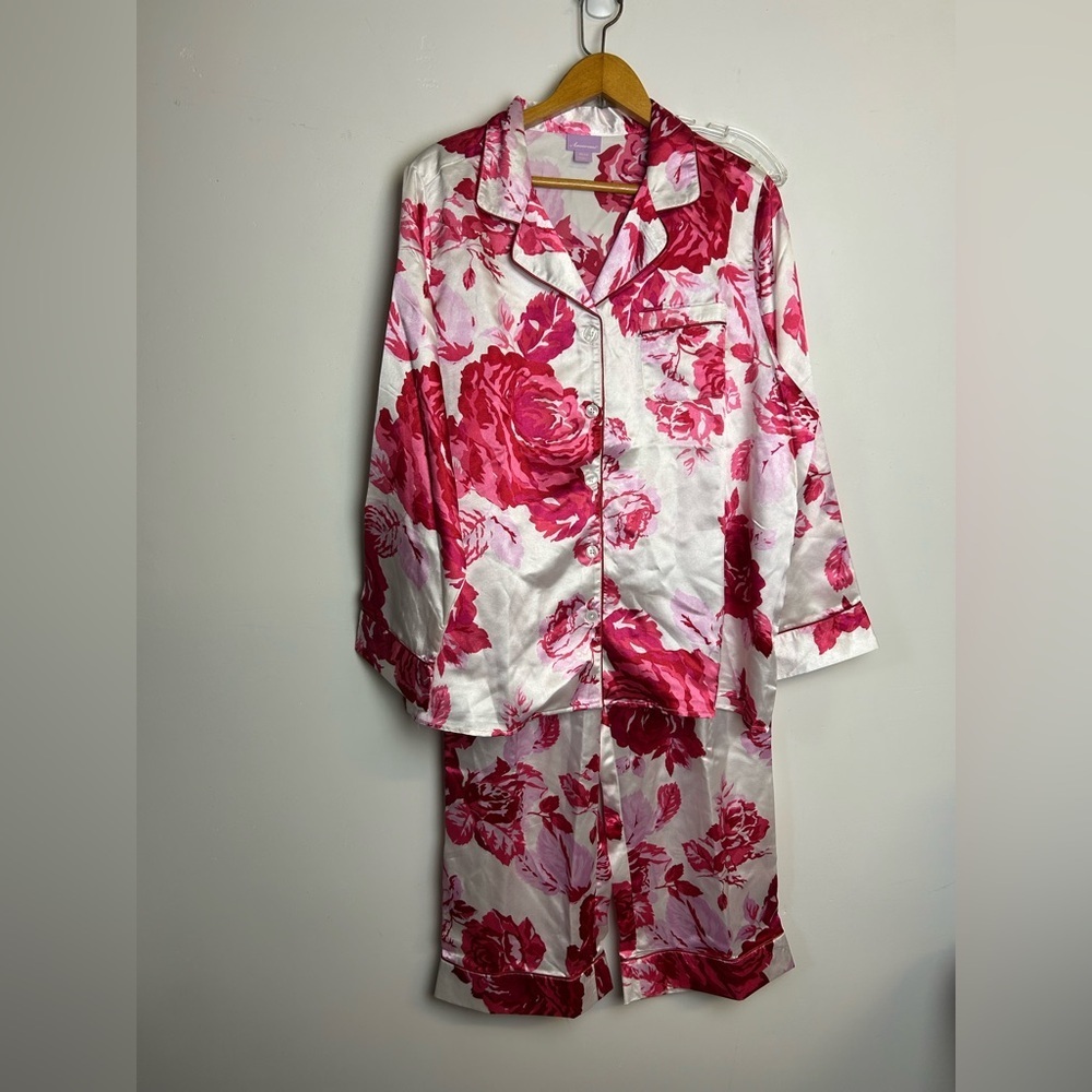 Amoureuse Slip Satin Pajama set Plus Size 18/20 Top Pants Floral comfortable